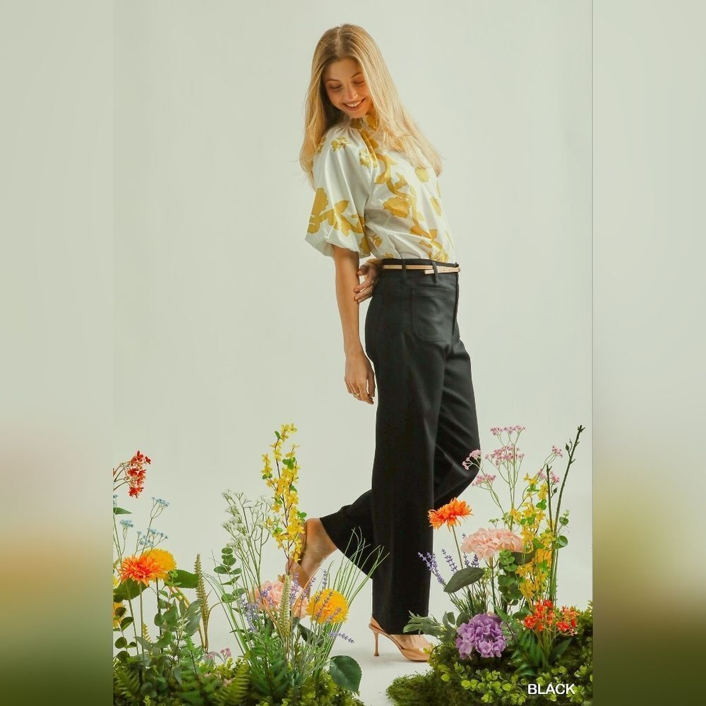 Umgee Button Stretched Pants Elegant Black Women's Dress Slacks sz L [8/10]